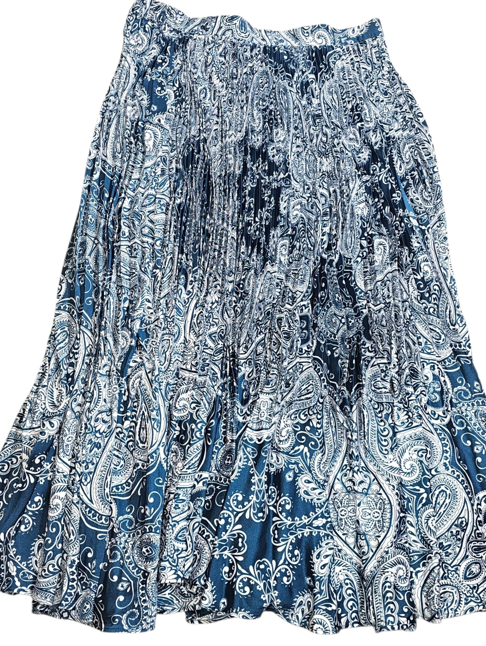 Chico's Faux Silk Tile Print Micropleated Midi Skirt In L - Picture 8 of 11